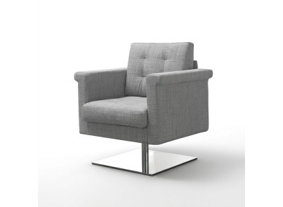Divano design Lounge in tessuto grigio, sedile singolo relax in stoffa.