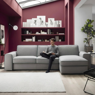 Moderno divano d'angolo di lusso in tessuto e legno a forma di L design Alfitalia per il soggiorno.