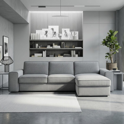 Moderno divano d'angolo di lusso in tessuto e legno a forma di L design Alfitalia per il soggiorno.