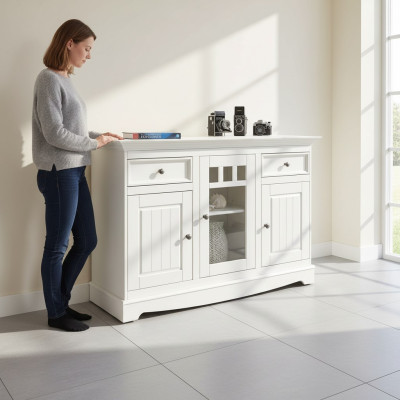Buffet Credenza Mobile da bar Stile country di lusso Mobili in legno italiani Bianco Grande Nuovo