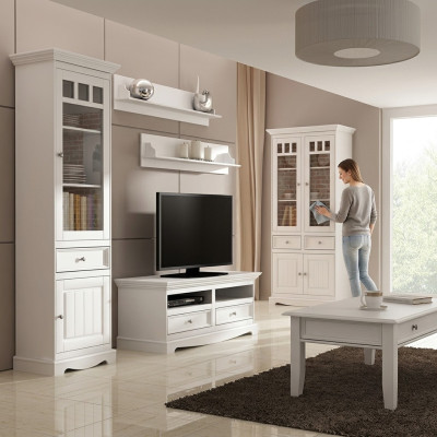 Set soggiorno: mensola a muro, comò, credenza, pareti attrezzate, vetrina, stile country, 4 pezzi. Nuovo.