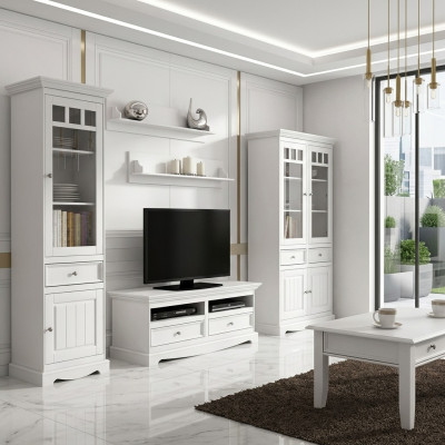 Set soggiorno: mensola a muro, comò, credenza, pareti attrezzate, vetrina, stile country, 4 pezzi. Nuovo.