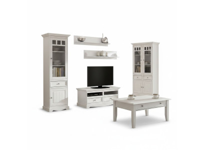 Set soggiorno: mensola a muro, comò, credenza, pareti attrezzate, vetrina, stile country, 4 pezzi. Nuovo.