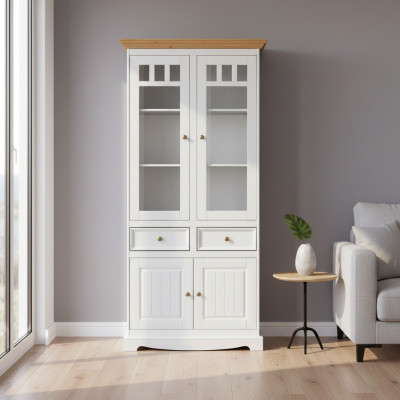 Mobili classici per il soggiorno in bianco marrone vetrina in legno.