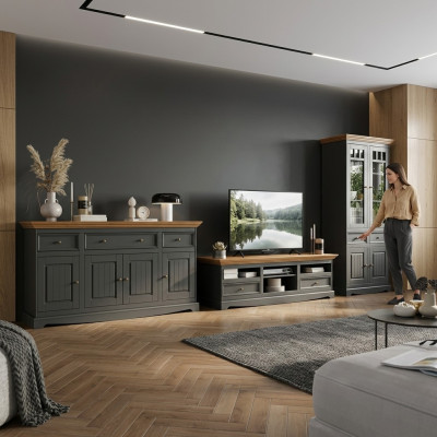 Mobile soggiorno in legno + consolle RTV Sideboard Mobili country house italiani Set di 3 pezzi Nuovo