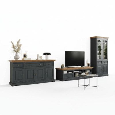 Mobile soggiorno in legno + consolle RTV Sideboard Mobili country house italiani Set di 3 pezzi Nuovo