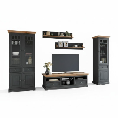 Set di pareti attrezzate Vetrina Mobile TV Mensole da parete Comodini Armadio in legno Mobili 5 pezzi.