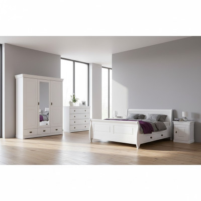 Set da camera da letto con letto matrimoniale, 2 comodini, console, letto imbottito per hotel, 5 pezzi.