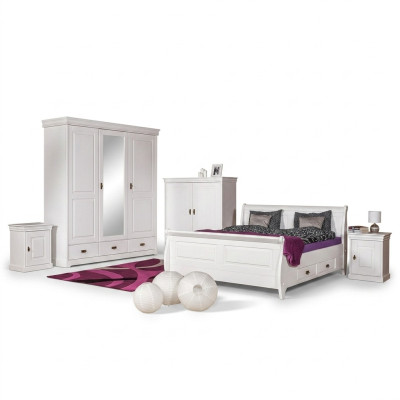 Set da camera da letto con letto matrimoniale, 2 comodini, console, letto imbottito per hotel, 5 pezzi.