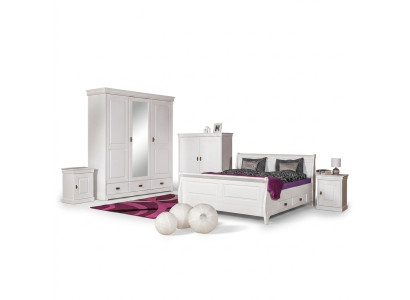 Set da camera da letto con letto matrimoniale, 2 comodini, console, letto imbottito per hotel, 5 pezzi.