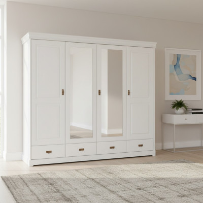Armadio in stile country chic. Libreria armadio guardaroba in legno bianco.