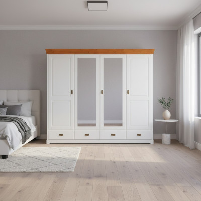 Armadio in stile country, armadio, guardaroba, mobili in legno bianco, mensola.