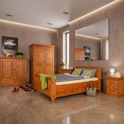 Letto matrimoniale in legno per camera da letto degli agricoltori 180x200 marrone Letti Mobili Imbottiti Nuovi