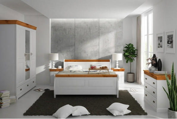 Casa di campagna Letto Armadio Comodino Camera da letto Set completo in legno 5 pezzi Nuovo