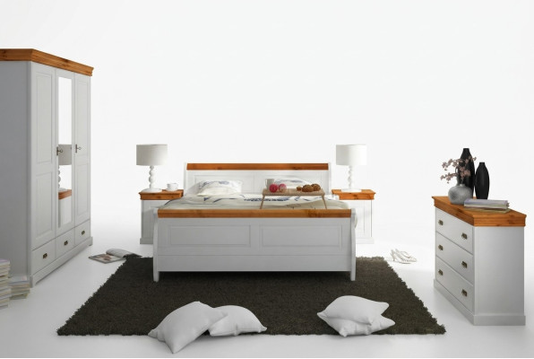 Casa di campagna Letto Armadio Comodino Camera da letto Set completo in legno 5 pezzi Nuovo