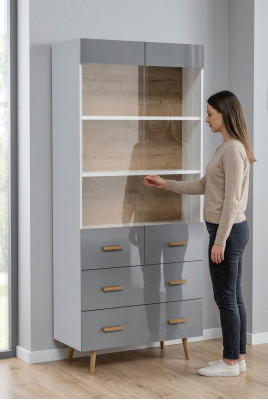 Vetrina mobile credenza mensola Stile moderno Collezione soggiorno Grigio Vetrine
