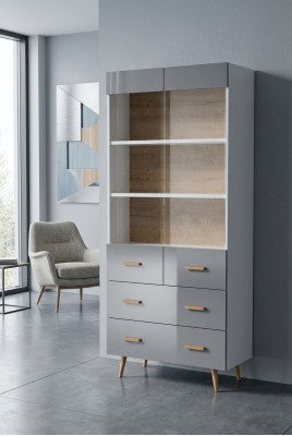 Vetrina mobile credenza mensola Stile moderno Collezione soggiorno Grigio Vetrine