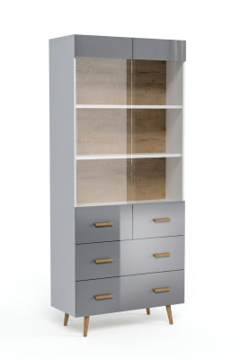 Vetrina mobile credenza mensola Stile moderno Collezione soggiorno Grigio Vetrine