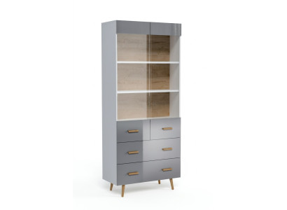 Vetrina mobile credenza mensola Stile moderno Collezione soggiorno Grigio Vetrine