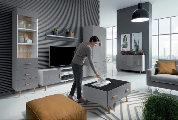 Soggiorno Stile Moderno Parete Attrezzata 4 Pezzi Set Moderno Parete Soggiorno Vetrina Scaffale Armadio