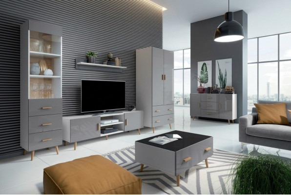 Soggiorno Stile Moderno Parete Attrezzata 4 Pezzi Set Moderno Parete Soggiorno Vetrina Scaffale Armadio