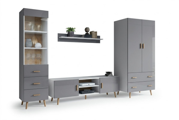 Soggiorno Stile Moderno Parete Attrezzata 4 Pezzi Set Moderno Parete Soggiorno Vetrina Scaffale Armadio