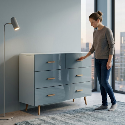 Comò in legno design armadio moderno cassettiere mobili credenza legno nuovo