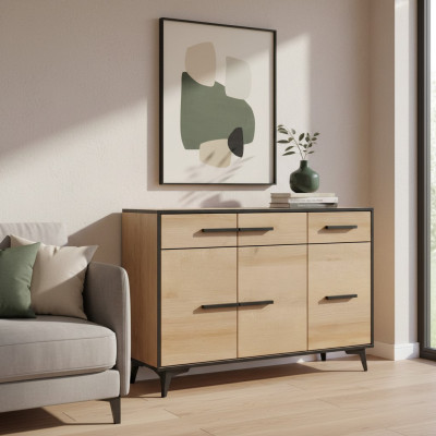 Mobile in stile in legno di lusso per il soggiorno: credenza, madia e vetrina.