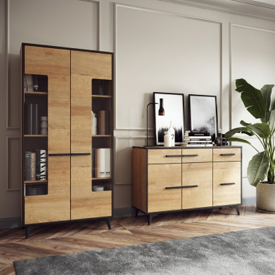 Design cassettiere armadio mobili legno lusso parete attrezzata credenza vetrina set 2 pezzi.