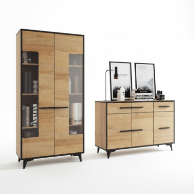Design cassettiere armadio mobili legno lusso parete attrezzata credenza vetrina set 2 pezzi.