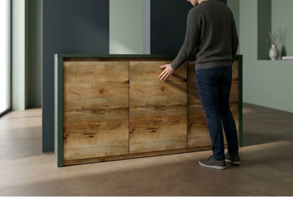 Mobili comò design, scaffali, armadio, armadi in legno marrone, armadietto alto, comò.