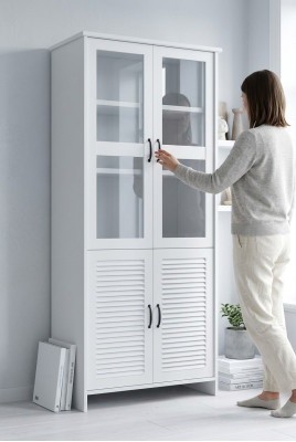 Legno Vetro Armadio Vetrine Armadi Bianco Country Armadio alto Vetrina Armadio