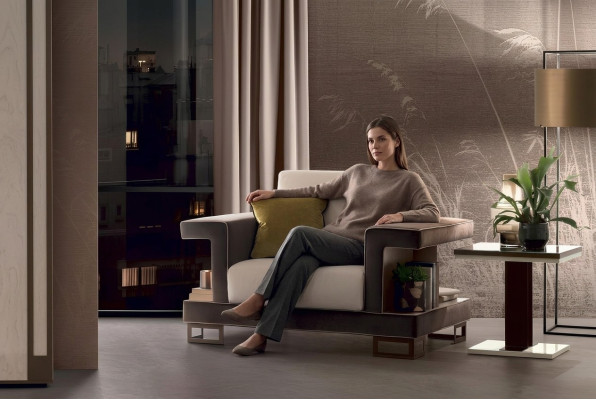 Poltrona Design Seduta Imbottita Club Relax Nuova Tessuto Lounge TV Monoposto