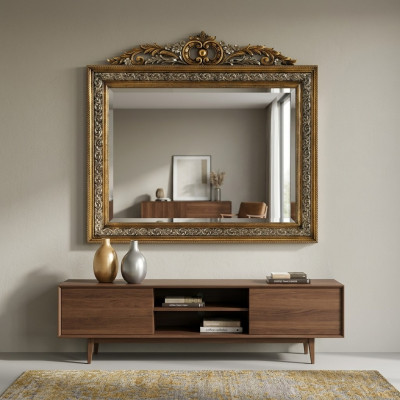 Specchio da parete classico a cornice dorata design barocco modello BV1579O