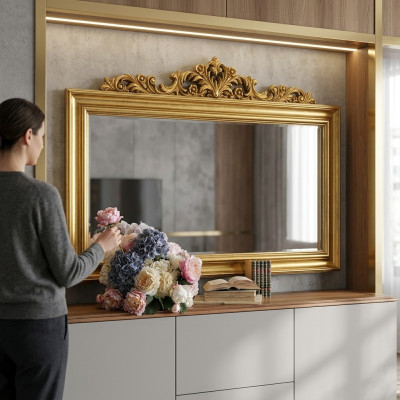 Classico specchio cornice in legno vero di design XXL 184x117 Specchio - Modello BV
