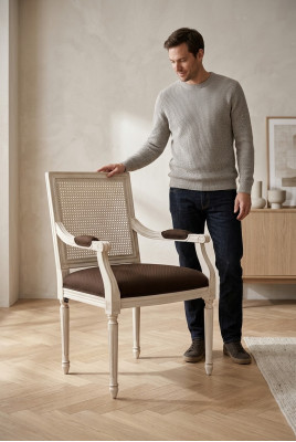 Sedie da pranzo in tessuto di design di lusso beige nuove Sedia da pranzo con braccioli