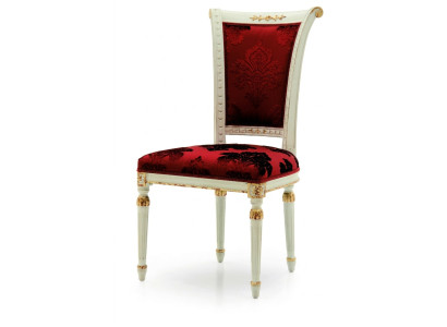 Sedia di lusso rossa, poltrona da sala da pranzo, design in legno, mobile bianco, sedia senza braccioli.