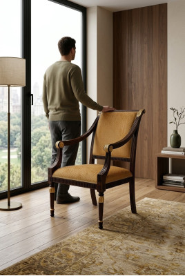 Sedia Design Soggiorno Sala da Pranzo Sedie Legno Imbottite Braccioli Vaccari Giovanni