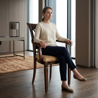 Design poltrona imbottita Sedia da ufficio Sedia da pranzo in legno con braccioli Classico Nuovo