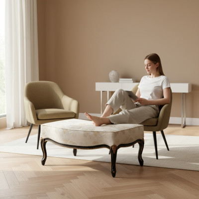 Design sgabello poggiapiedi sedile imbottito panchina imbottita tessuto legno stile