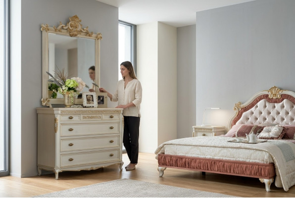 Cassettiera Design Moderno Set di Mobili Comò Specchio Legno Cassettiere