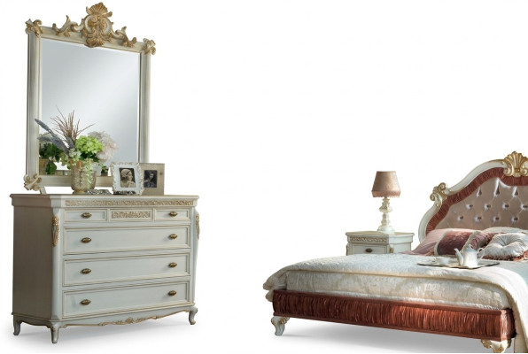 Cassettiera Design Moderno Set di Mobili Comò Specchio Legno Cassettiere