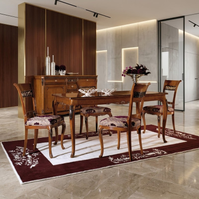 Ess Stuhl Zimmer Set Sitz Garnitur 4x Stühle Klassisch Polster Design Neu Holz  Set di sedie per sala da pranzo con 4 sedie classiche con design imbottito in legno nuovo.