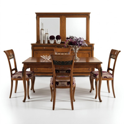 Ess Stuhl Zimmer Set Sitz Garnitur 4x Stühle Klassisch Polster Design Neu Holz  Set di sedie per sala da pranzo con 4 sedie classiche con design imbottito in legno nuovo.