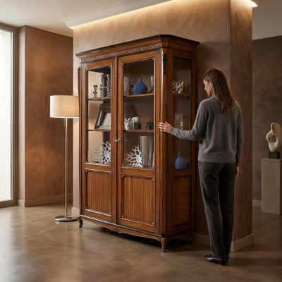 Mobili in legno marrone Vetrina Elegante mobiletto vetrina Mobili italiani Classico