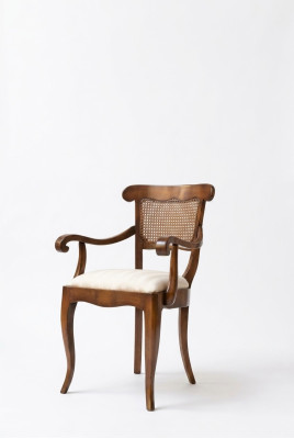 Sedia da designer con braccioli in stile rustico per sala da pranzo e cucina, nuova con rivestimento in tessuto.