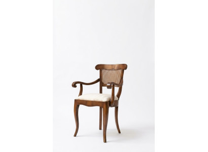 Sedia da designer con braccioli in stile rustico per sala da pranzo e cucina, nuova con rivestimento in tessuto.
