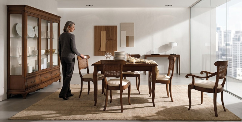 Sedie da designer Lehn 4x in legno, set di sedie barocche. Imbottitura classica per sedili.