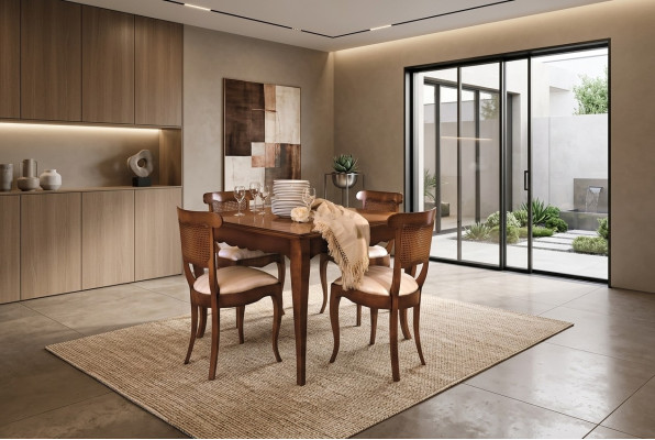 Sedie da designer Lehn 4x in legno, set di sedie barocche. Imbottitura classica per sedili.