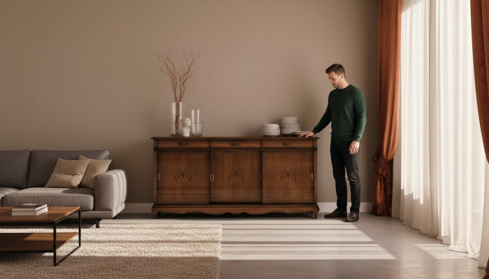 Comò Marrone Credenze in Legno Massello Armadio Mobili Comò Madia Sideboard